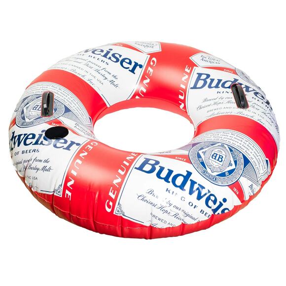 Budweiser Inflatable Swim Tube Adult Ring Float Pool Lakes Handles Cup Holder - Picture 1 of 5